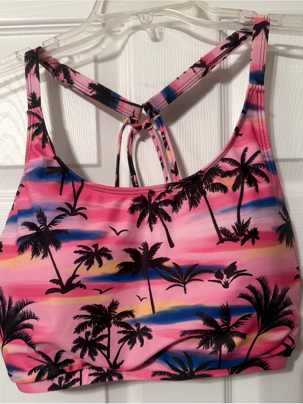 Source Unknown Pink Tropical Palm Print Bikini Top